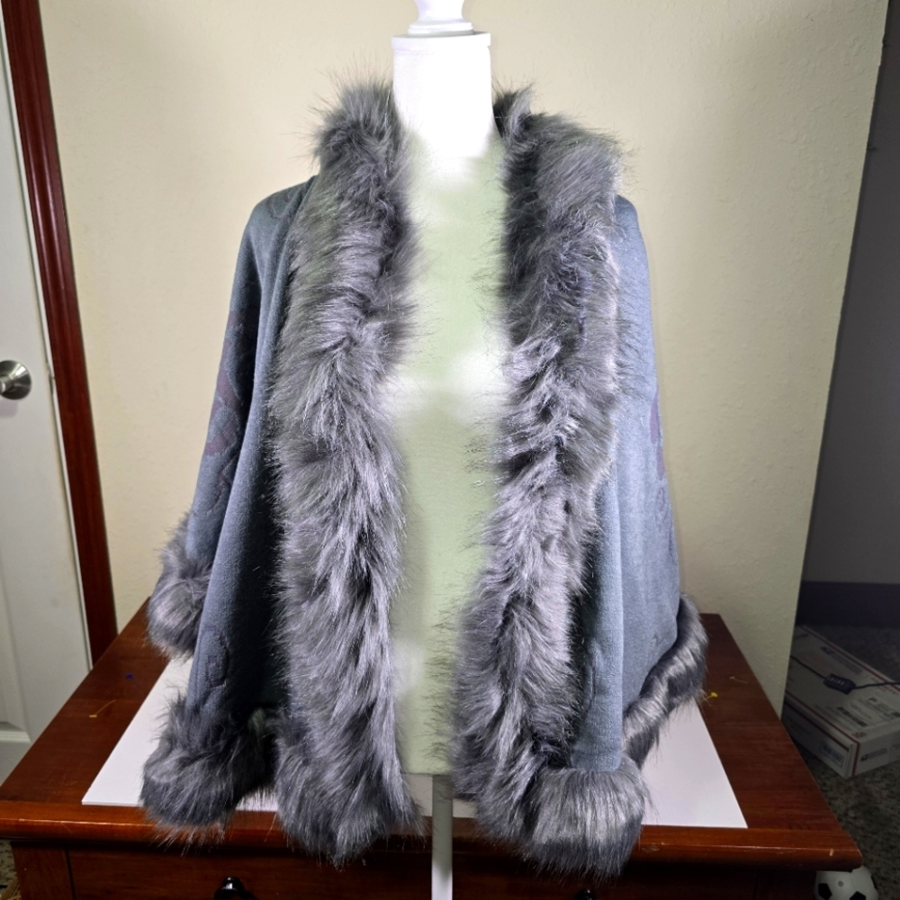 Grey Faux Fur Shawl